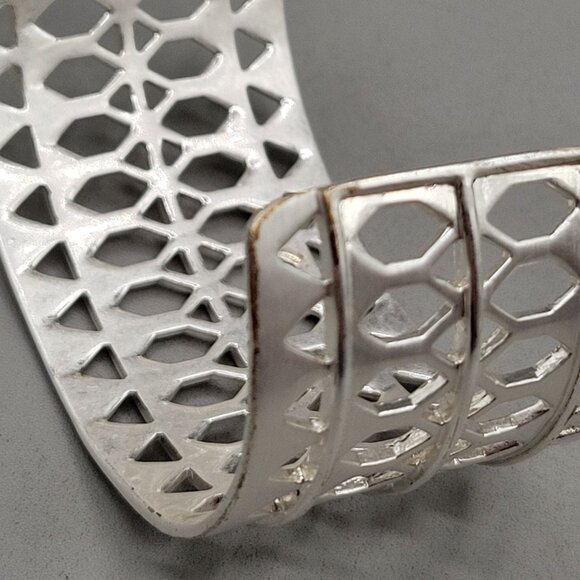 Stella and Dot Silver Tone Geometric Openwork Wide Plait Cuff Bracelet - Picture 7 of 10